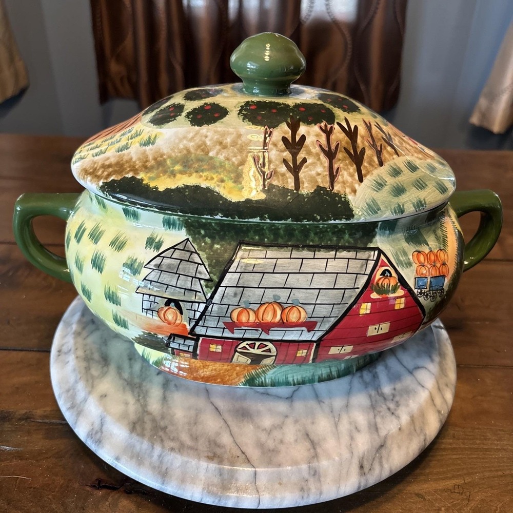 VTG WCL Harvest 3Qt Soup Tureen Hand Painted Autumn Fall Halloween Farm Country